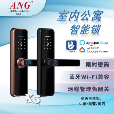 跨境外贸指纹锁室内智能门锁木门公寓密码房间锁蓝牙Wi-Fi智能锁