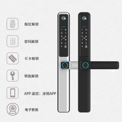 外贸批发断桥铝tuya猫眼智能门锁玻璃门窄门推拉门F5pro图2