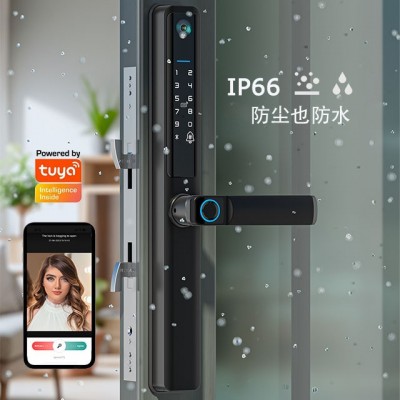外贸批发断桥铝tuya猫眼智能门锁玻璃门窄门推拉门F5pro