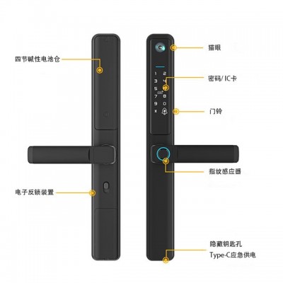 外贸批发断桥铝tuya猫眼智能门锁玻璃门窄门推拉门F5pro图5