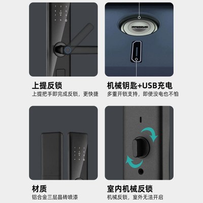 铝合金室内公寓酒店指纹密码锁 涂鸦出租屋指纹锁智能锁批发图3