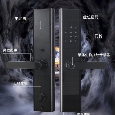 全铝合金家用单机入户门指纹锁密码刷卡片钥匙开锁反锁宾馆公寓锁图3
