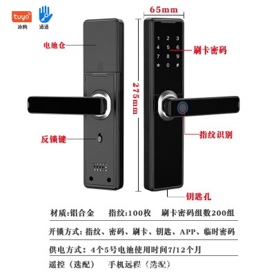 木门指纹锁涂鸦通通app智能锁办公室内密码锁出租房间卧室电子锁图4