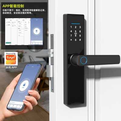 家用木门电子锁APP远程涂鸦密码通通智能指纹锁一握开把手房门锁图4