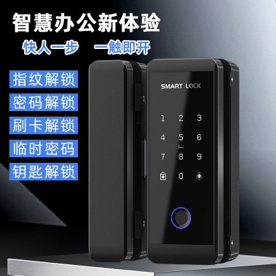 新款玻璃门指纹锁工厂直供 推拉双开单开铝合金有框门办公密码锁图3