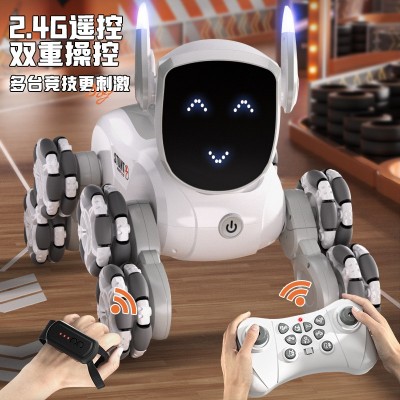 JJRC新款儿童电动八轮智能遥控机器狗手表感应多功能声光音乐玩具