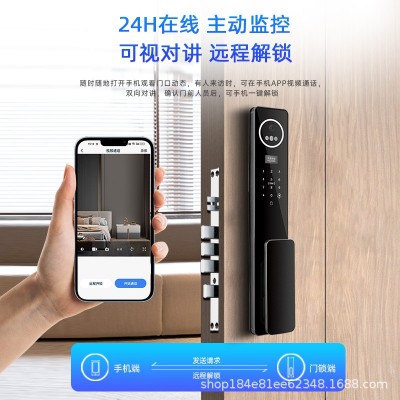 精雕掌静脉人脸识别指纹锁实时对讲猫眼远程开锁智能锁密码刷卡锁图3