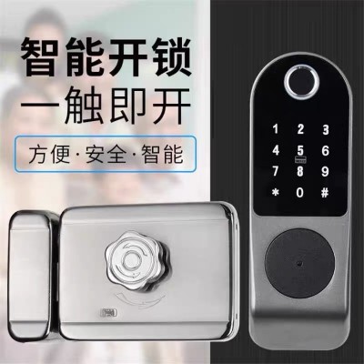 指纹锁密码指纹一体门锁免布线遥控锁出租房指纹锁刷卡智能牛头锁图3