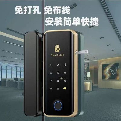 玻璃门指纹锁免开孔有框无框办公室密码锁单双开门TTLOCK通通锁图3