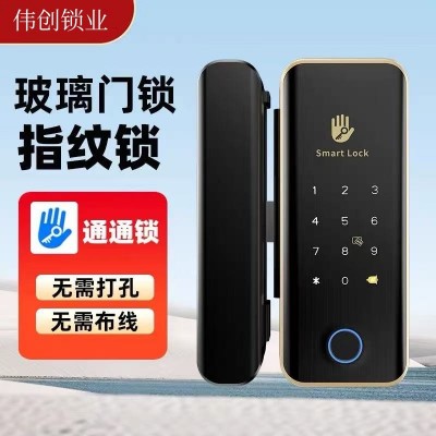 玻璃门指纹锁免开孔有框无框办公室密码锁单双开门TTLOCK通通锁