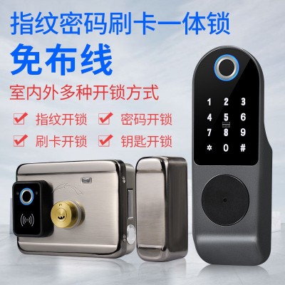 智能牛头锁指纹锁老式庭院门户外铁门锁出租房门禁刷卡通通锁批发图3