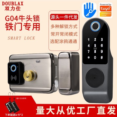 智能牛头锁指纹锁老式庭院门户外铁门锁出租房门禁刷卡通通锁批发图2