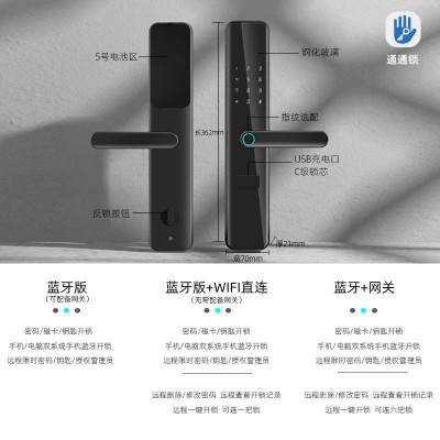 通通锁出租屋房东锁公寓蓝牙远程控制智能锁民宿指纹刷卡密码门锁图4