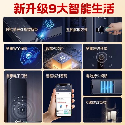 智能门锁指纹锁密码锁家用防盗门电子锁智能锁出租房入户大门锁图2