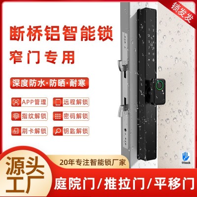 铁艺门别墅门推拉门密码刷卡锁庭院门户外防水双面断桥铝 指纹锁图1