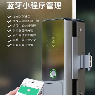 厂家批发商铺无框单/双开玻璃门智能锁免打孔办公室玻璃门 指纹锁图3