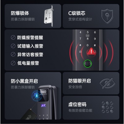 高端家用防盗门指纹锁密码锁全自动人脸识别智能锁入户门带监控图4