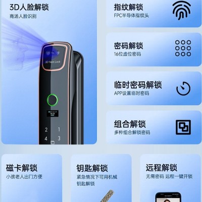 人脸识别指纹锁可视猫眼电子密码锁家用全自动入户门智能门锁图2
