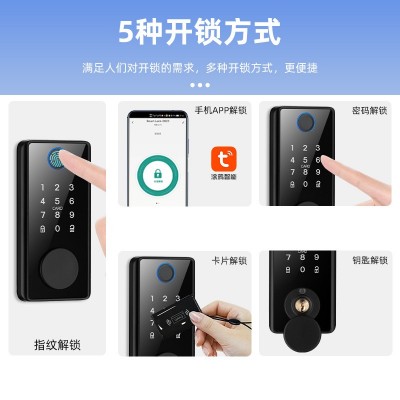 跨境美标木门指纹锁呆锁智能门锁涂鸦通通全自动智能锁北美闭锁图1