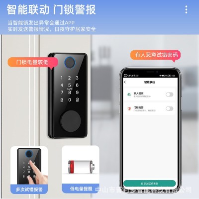 跨境美标木门指纹锁呆锁智能门锁涂鸦通通全自动智能锁北美闭锁图4