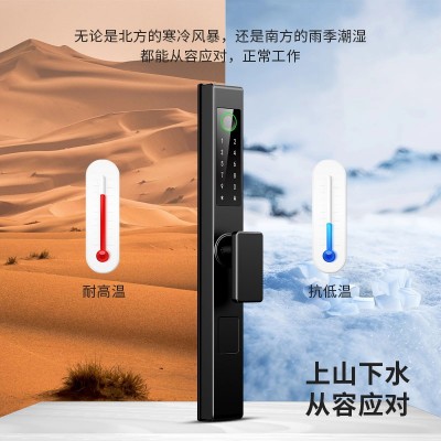 断桥铝指纹锁C级锁芯户外防水智能密码锁窄边纱窗边框玻璃平开门图2