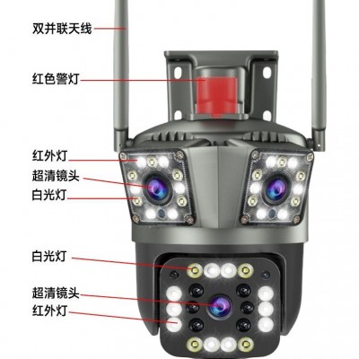 三画面无线WIFI摄像机高清夜视户外防水360°全景智能监控摄像头图5