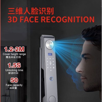 3D人脸掌静脉指纹门锁密码卡片钥匙远程NFC涂鸦APP可视对讲智能锁图2