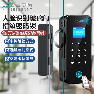 办公室玻璃门密码锁免开孔有框无框单双门指纹锁电子智能锁门禁锁