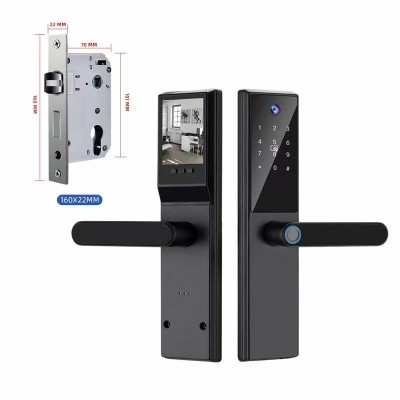 公寓房间门锁黑色猫眼智能锁涂鸦WiFi钥匙密码刷卡app室内指纹锁图4