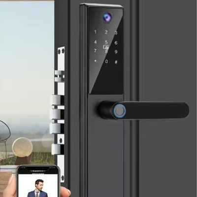 公寓房间门锁黑色猫眼智能锁涂鸦WiFi钥匙密码刷卡app室内指纹锁图3