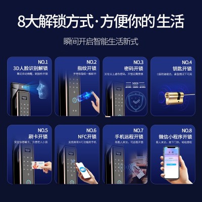 3D人脸识别监控指纹锁全自动密码锁家用电子智能锁抓拍对讲掌静脉图3