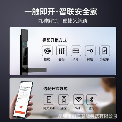 剑芯别墅庭院栅栏断桥铝智能指纹密码电子锁户外防水推拉大铁门锁图3