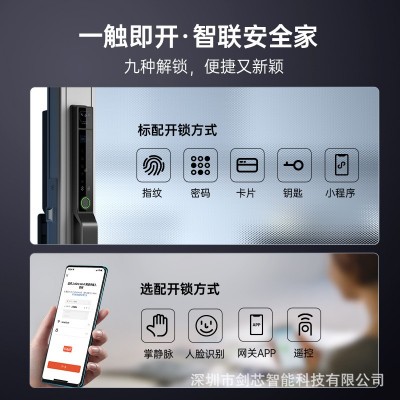 剑芯全自动掌静脉人脸识别断桥铝庭院指纹智能密码锁涂鸦通通门锁图3
