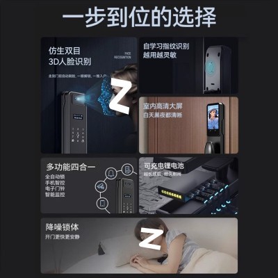 智能指纹锁家用全自动人脸识别智能门锁防盗门可视猫眼密码锁图2