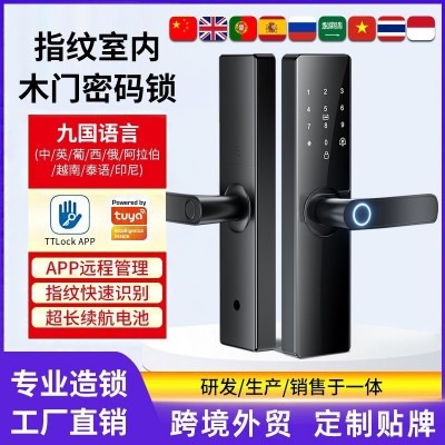 跨境多国语音涂鸦WiFi室内木门智能电子密码锁公寓办公室指纹锁图2