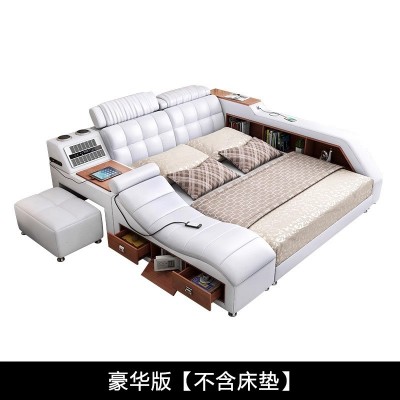 智能按摩榻榻米床现代简约多功能储物真皮床软体双人1.8m主卧婚床图5