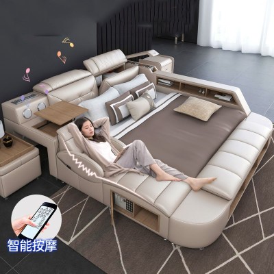 榻榻米时尚现代皮床主卧按摩皮床双人床大床多功能储物智能婚床图2