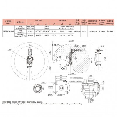 工业机械臂六轴机器人BRTIRWD1506A焊接型专用机器人可上下料喷涂图3