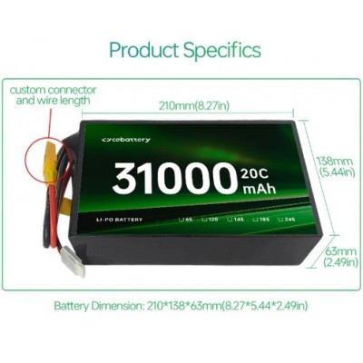 热销定制44000mah 32000mah 31000mah 6S/12S/14S/18S 22.2V 44.4V 51.8V 66.6V 50C Lipo农业喷雾无人机电池