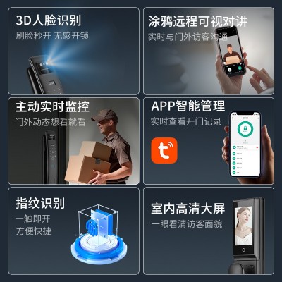 S958max指纹智能门锁人脸识别可视对讲密码涂鸦手机远程开门图3