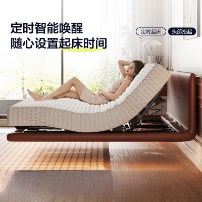 智能电动功能真皮床极简悬浮网红奶油风法式真皮设计师款个性大床图2