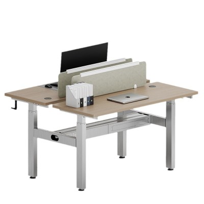 智能电动不锈钢升降桌正装可升降两节四人位办公桌对向坐职员桌子图4