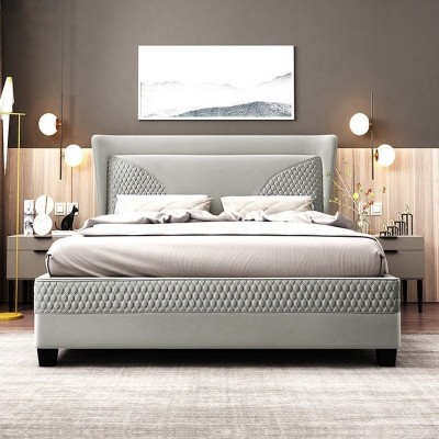 简约现代主卧磨砂布1.8米布艺床网红ins北欧轻奢卧室双人高端婚床图3