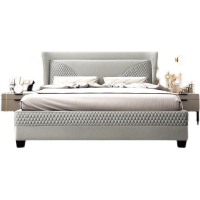 简约现代主卧磨砂布1.8米布艺床网红ins北欧轻奢卧室双人高端婚床图5