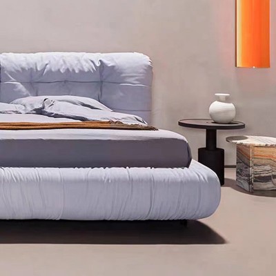 云朵床现代简约磨砂布床双人诧寂床布艺床现代简约主卧意式奶油风