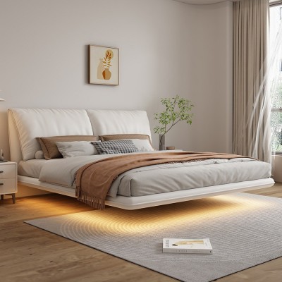 大象耳朵意式极简真皮主卧小户型悬浮床简约现代轻奢奶油风双人床