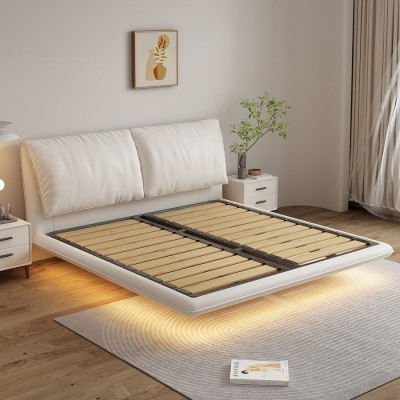 大象耳朵意式极简真皮主卧小户型悬浮床简约现代轻奢奶油风双人床图3