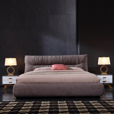 北欧布艺床主卧现代简约双人床1.8米小户型榻榻米婚床1.5米软包床图3