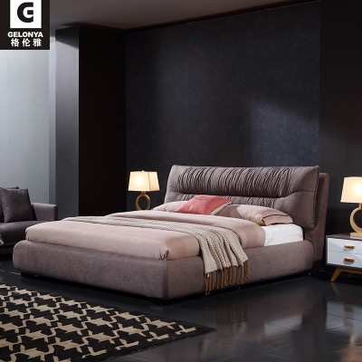 北欧布艺床主卧现代简约双人床1.8米小户型榻榻米婚床1.5米软包床图2