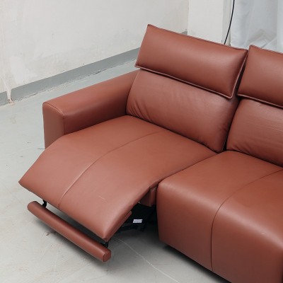 智能电动真皮沙发客厅2025新款头层牛皮棕色可调节靠墙直排沙发图3